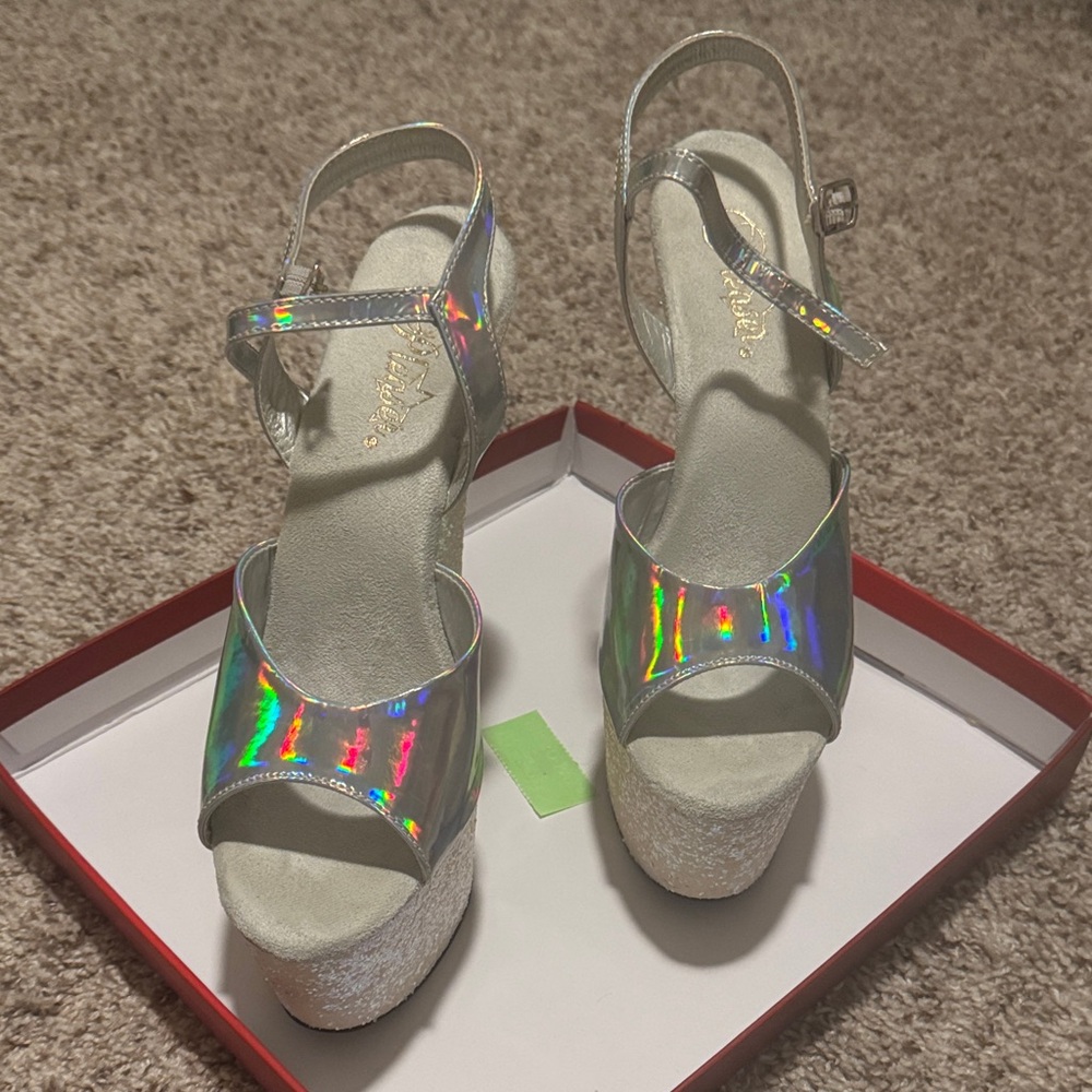 Pleaser Iridescent Silver Platform Heels